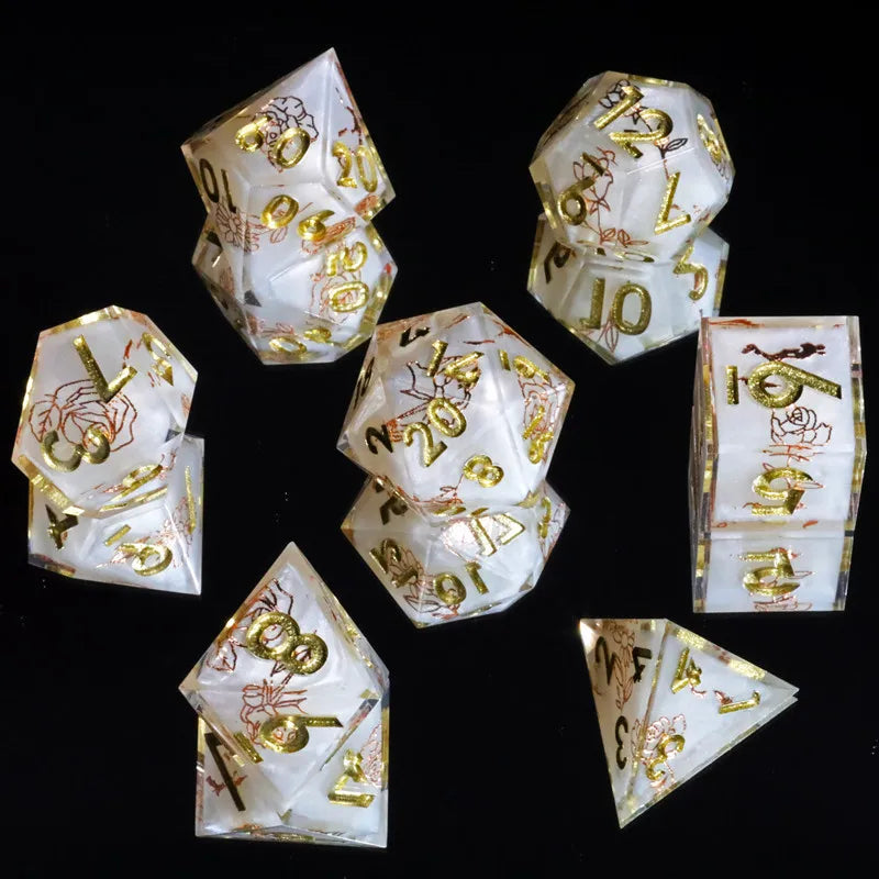 Anime Sakura Pink DND Dice Set Resin Polyhedral Dice with Floral Design for Dungeons & Dragons RPG Table Games & Gift