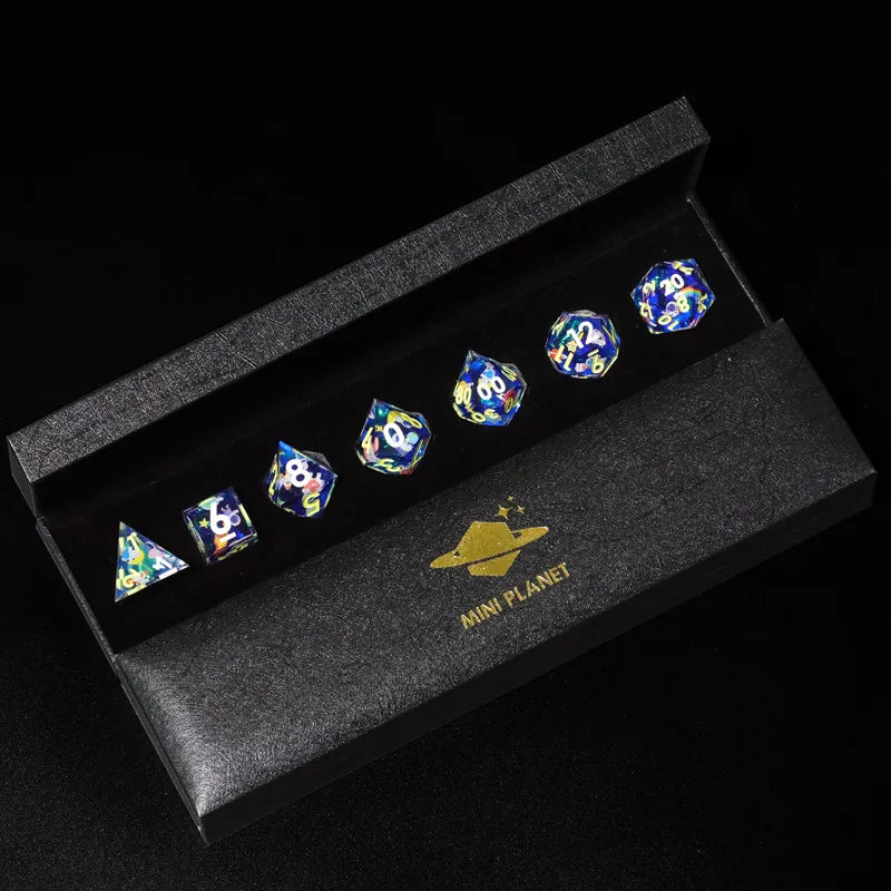 Anime Sakura Pink DND Dice Set Resin Polyhedral Dice with Floral Design for Dungeons & Dragons RPG Table Games & Gift