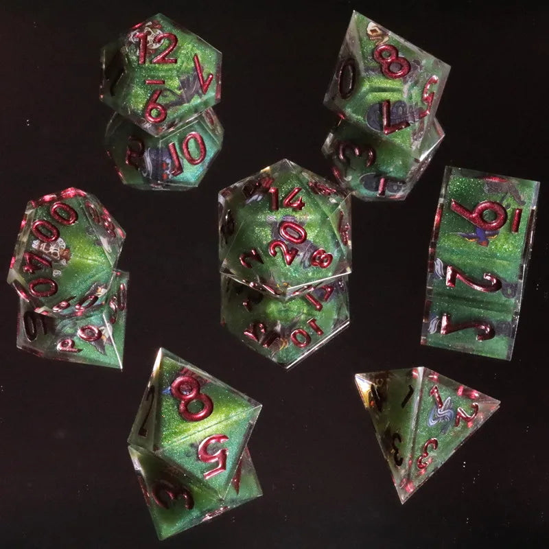 Anime Sakura Pink DND Dice Set Resin Polyhedral Dice with Floral Design for Dungeons & Dragons RPG Table Games & Gift