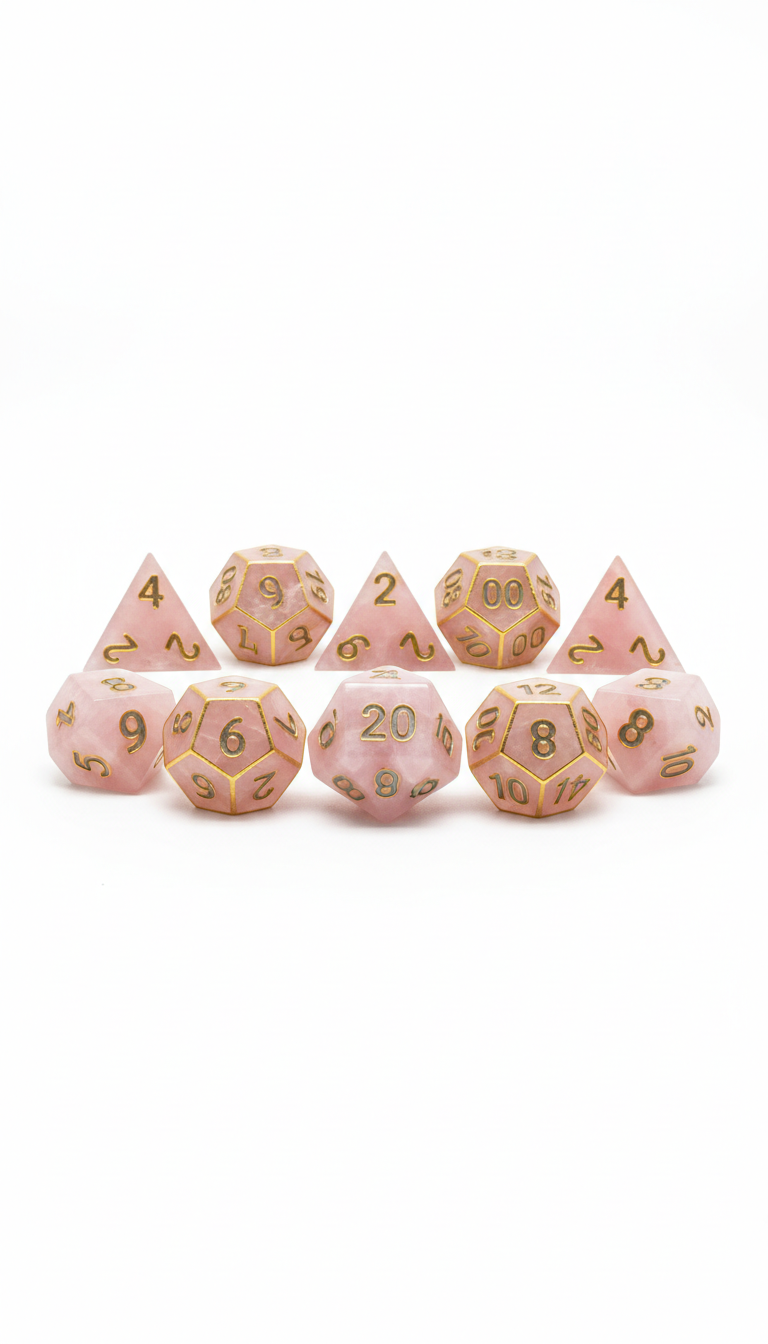 Rose Quartz Polyhedral Dice Set